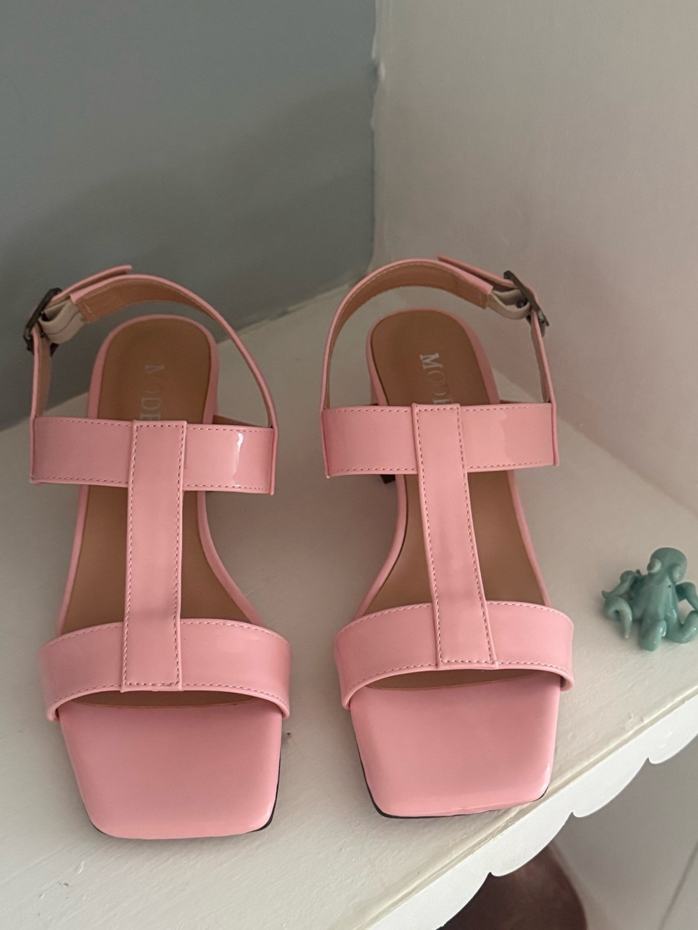 Patent Pink T-Strap Square-Toe Sandals